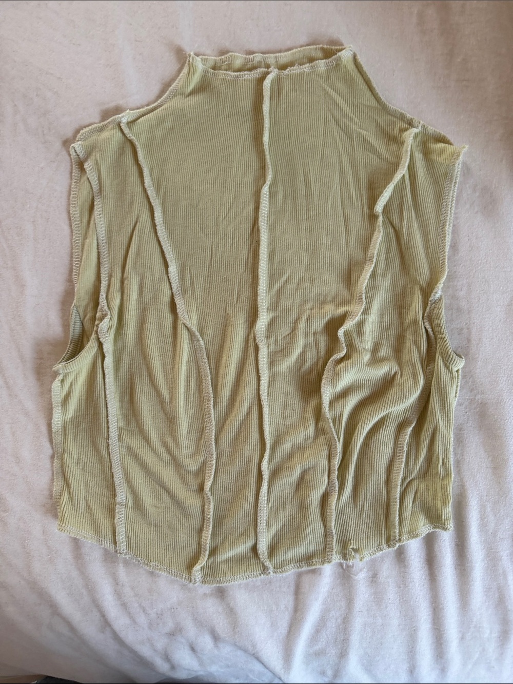 Isalis Sleeveless Mock Neck Ribbed Tank Top - Light Olive Green